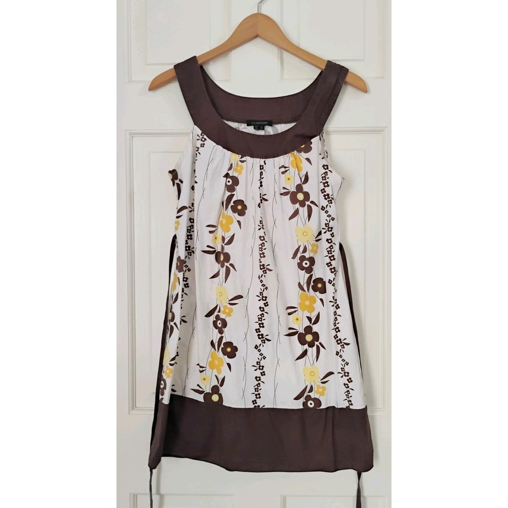 Vintage My Michelle Mini Dress Size 9 Brown Yellow Floral Sleeveless Tunic 90's